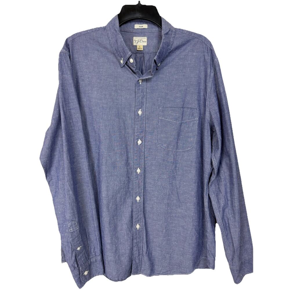 J.Crew Men s Blue Denim Shirt Large Slim Fit Long Sleeves Button Up‎ 100% Cotton